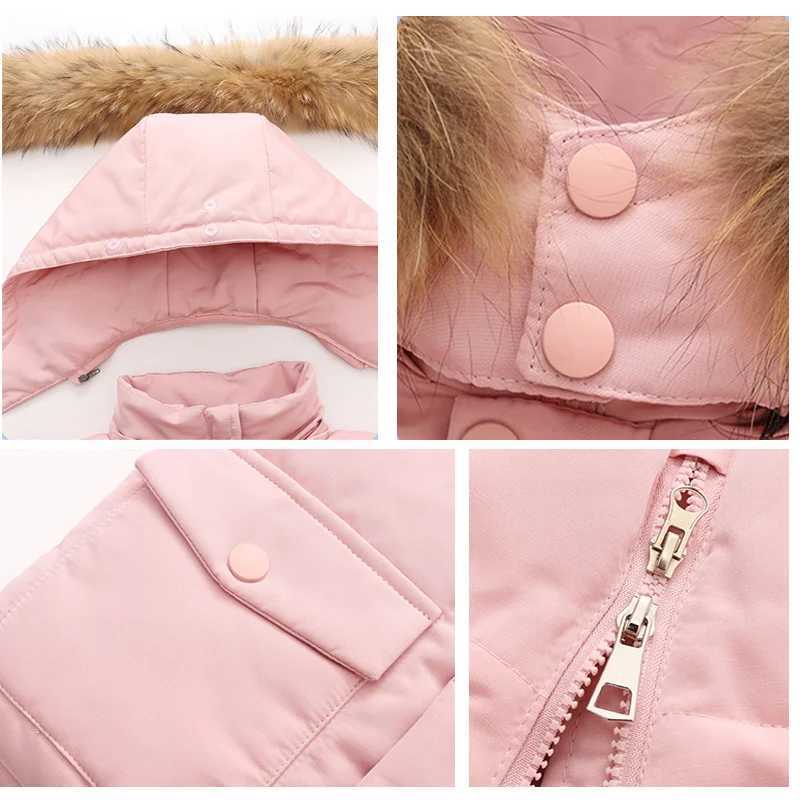 Down Coat -30 2024 Winter Duck Down Jackets for Girl Coat s Snowsuits Boy Parka Real Fur Outerwear Children Warm Overalls Baby Jumpsuit H241010