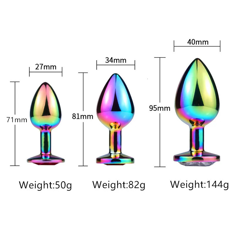 Rainbow Rose gold pink Small Medium size set Heart shape Crystal Metal anal beads butt plug Jewelry sex toy for female male 241010