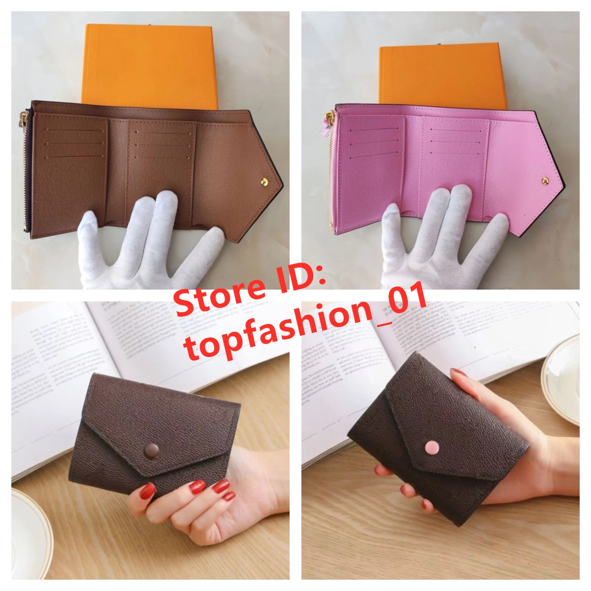 Wallets Holders Designer wallets for women Coin Purse Small Wallet victorine Woman Card Holder Luxury Brown Flower Short Wallets Mini Wallets With Orange Box AAA+