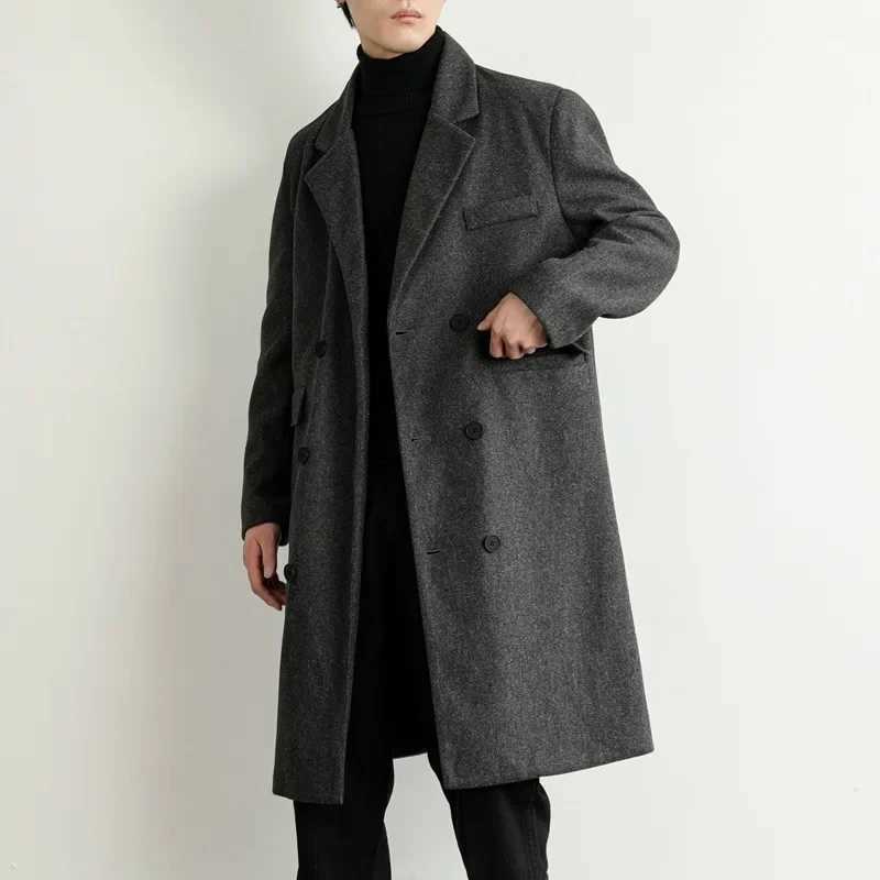 Winter New Mens Coat Fashionable and Warm Mid To Long Windbreaker Mens Woolen Knee Length Trench Coat Men LX241010