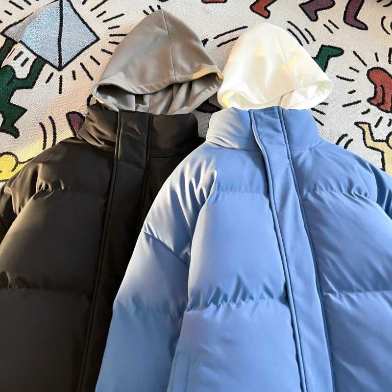 Men's Down Parkas Mens and Womens Couple Oversized Puffer Jacket with Hood Hooded Outerwear Thicken Warm Coat Korean Winter Jacket Strtwear Y2410