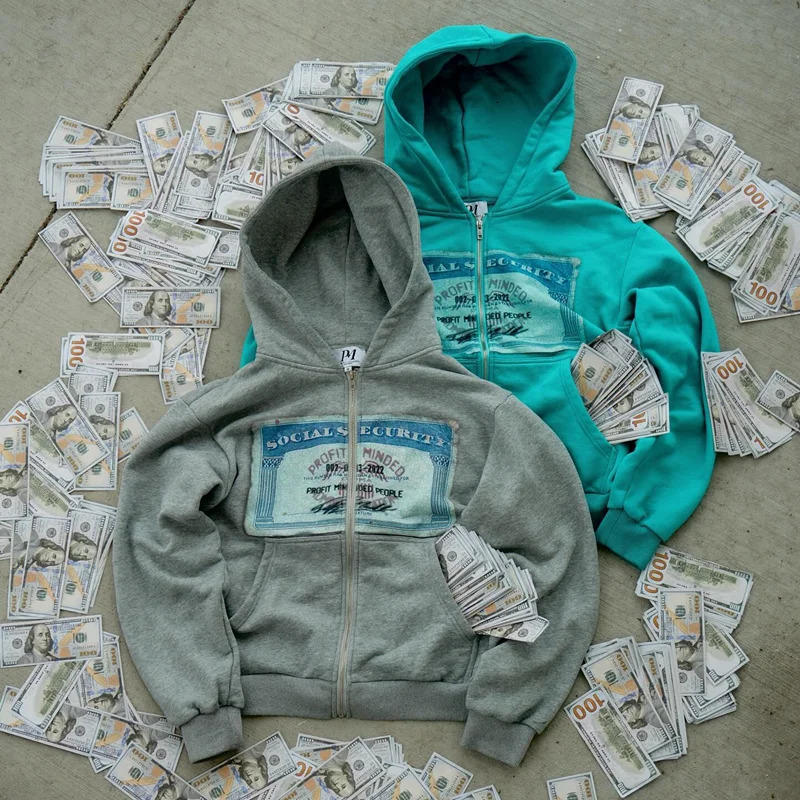 Y2K retro mens automatic hooded sweatshirt with personalized printed pattern street style open collar and long sleeves 241010