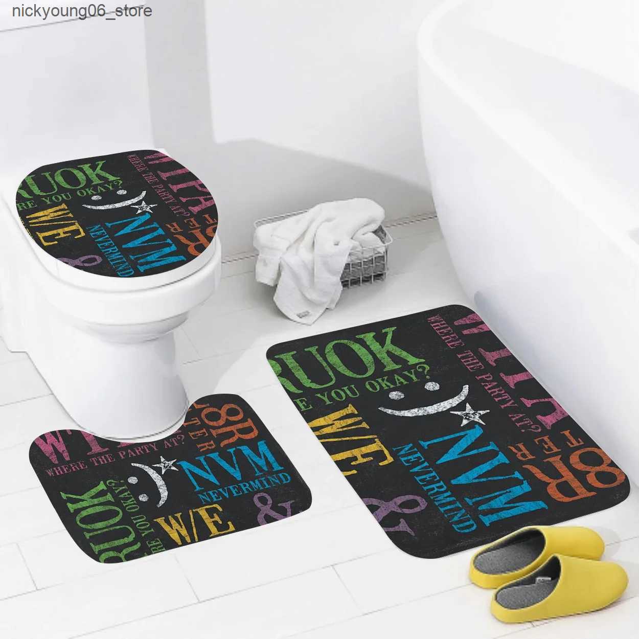 Non-Slip Bath Mats Non slip shower mat bathroom carpet shower retro pattern decoration water absorbing bathtub carpet toilet cover decorative cover L2