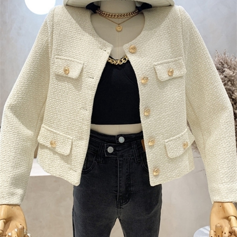 Lanjia- Autumn Winter Small Fragrant Tweed Jacket Coat Women Vintage Woolen Short Coats Streetwear Elegant Casual Slim Outwear Crop Top 241010 9Cc19