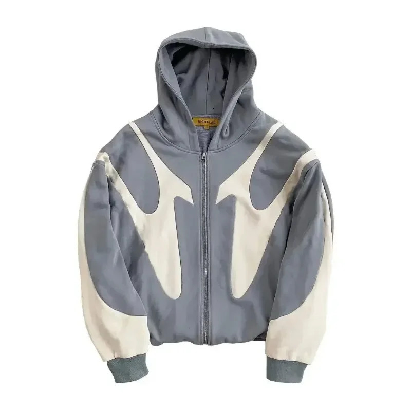 American Y2K Green Stitching Oversized Zipper Mens Hoodie Harajuku Trend Hiphop Gothic Retro Sweatshirt Casual Street Wear 241008
