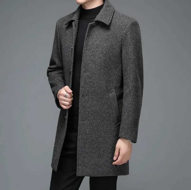 High Quality Mens Winter Jackets and Coats Business Casual Woolen Jackets Coats Long Overcoat Men Turn Down Collar Wool Blends LX241010