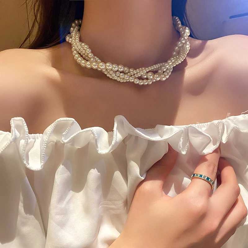 Charm Fashion White Twining Pearl Choker Necklaces For Women Geometric Necklaces Weddings Bride Jewelry AccessoriesX241009