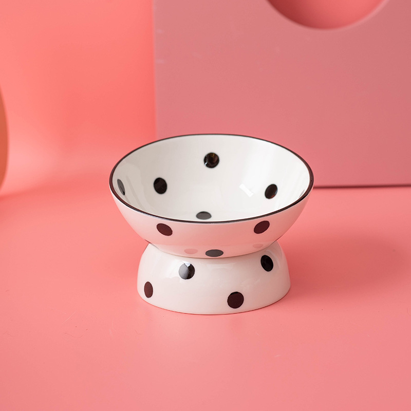 Cat and dog bowl ceramic high foot spine protection pet bowl slanted mouth cat and dog basin easy to clean ceramic pet food basin