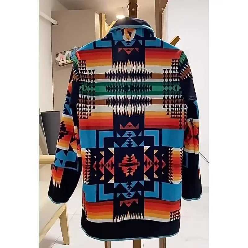 Mens Jackets And Coats Ins Spring/Autumn Printing Fashion Jacket Geometric Turn-down Collar Single Breasted Woolen Oversized Men LX241010
