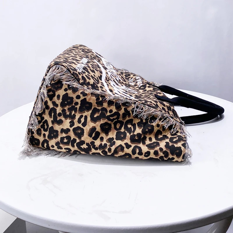 Leopard Print Canvas Bags For Women Handbag Purse 2024 In Casual Letter Tassel Large Capacity Tote Shoulder 241008