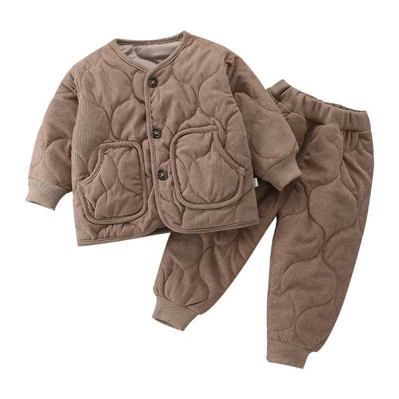 Down Coat Boys and girls winter apron set baby clothing set childrens denim jacket outerwear duvet cover jacket top+Pants 2PC 1-7 years old H241010