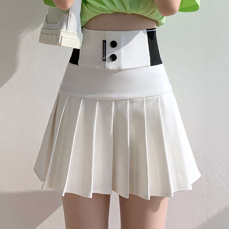 Letter elastic waist pleated spring/summer 2024 new black A-line half body women's anti slip versatile short skirt