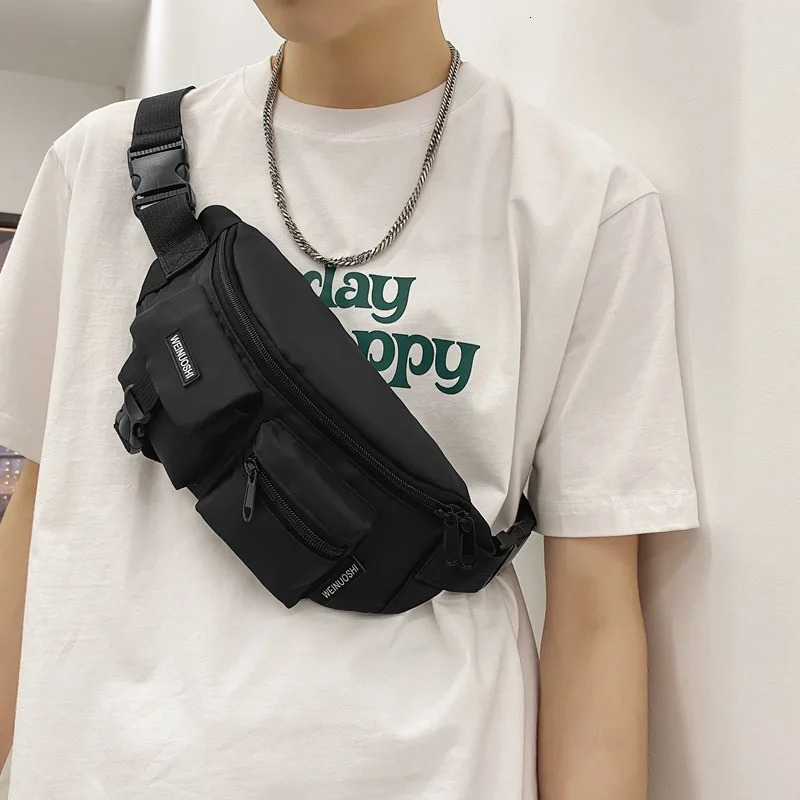 Pink Black Punk Hip Hop Crossbody Bag Mens Tactical Technology Clothing Waist Bag Multi functional Waterproof Fanny Bag 241008