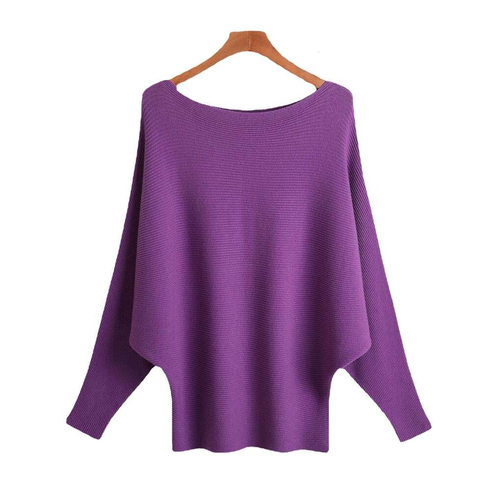 Womens One line Neck Bat Sweater Thread High Elastic Lazy Style Pullover Top with Fat Plus Size