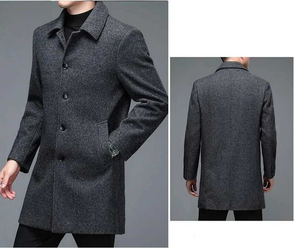 High Quality Mens Winter Jackets and Coats Business Casual Woolen Jackets Coats Long Overcoat Men Turn Down Collar Wool Blends LX241010