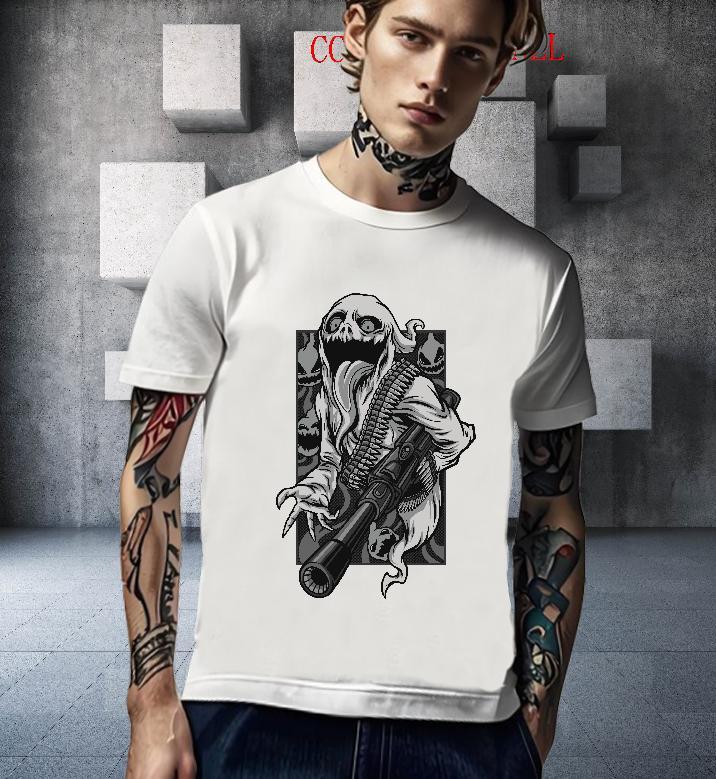 Free Shipping T Shirts Men 230g Cotton skull Beach Graphic Breathable Couples T Shirts DIY Customized Tees