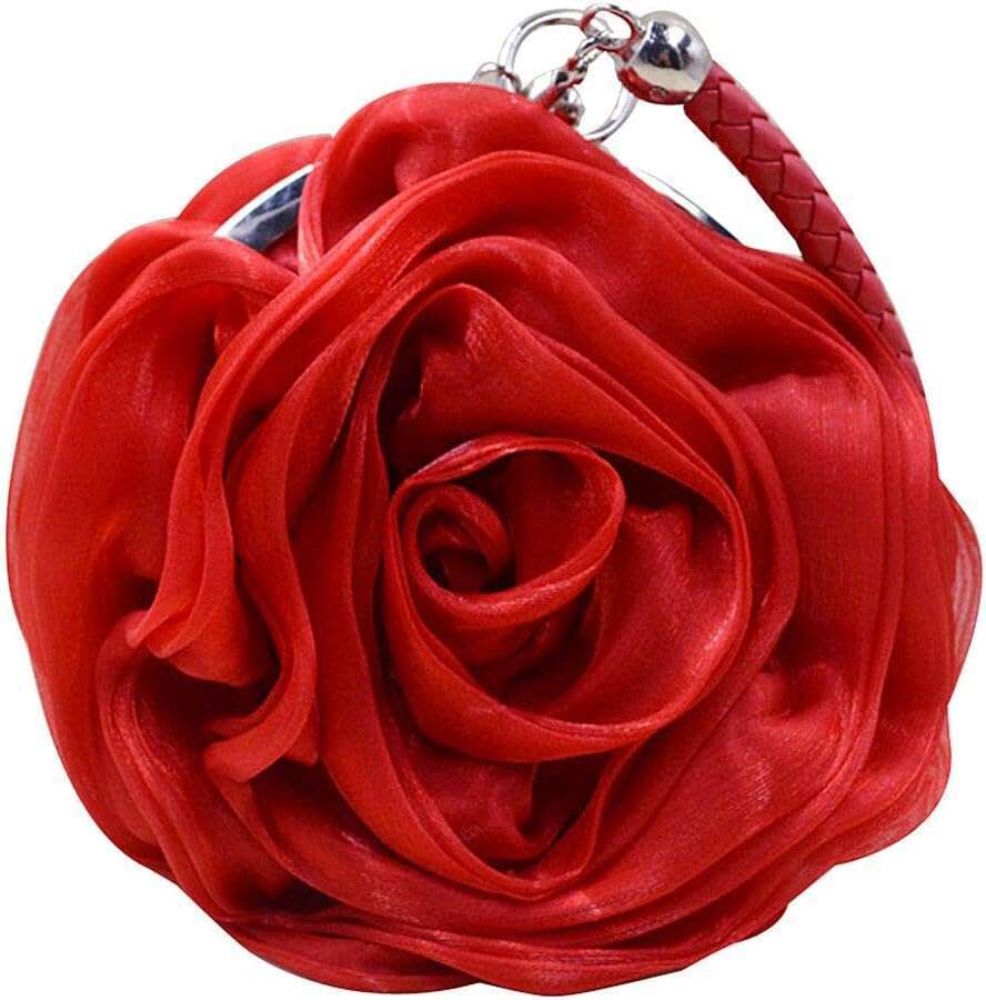 Buddy Women Rose Shaped Clutch Soft Satin Wristlet Handbag Wedding Party Purse
