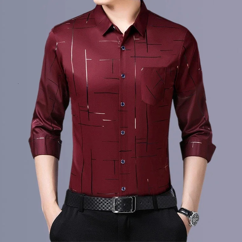 Mens Casual and Fashionable Long Sleeved Printed Shirt Non Ironing and Wrinkle Resistant Business Top 241010