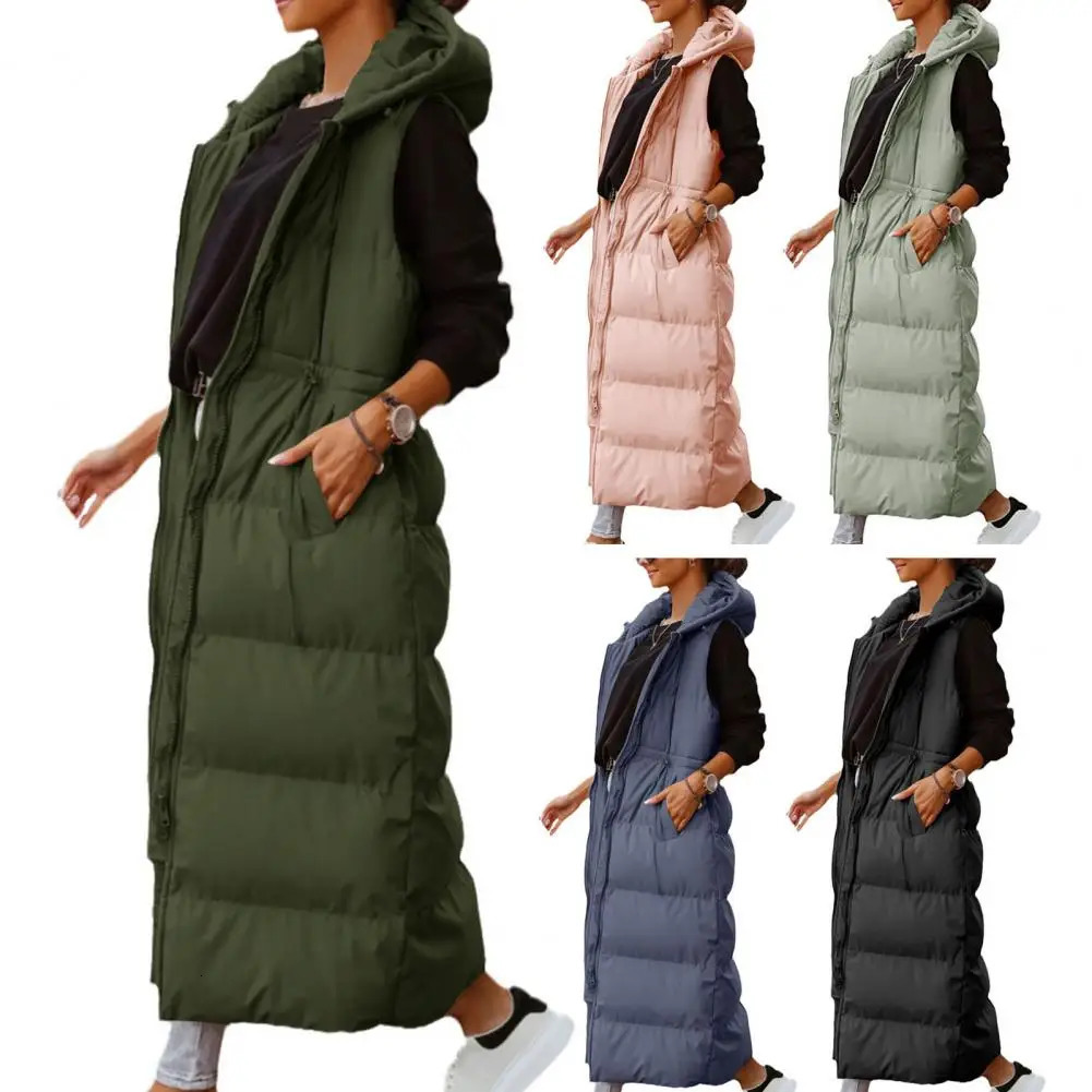Trendy Puffer Vest Long Comfy Fall Winter Girls Down Vest Tight Waist Down Vest for Ski 241008