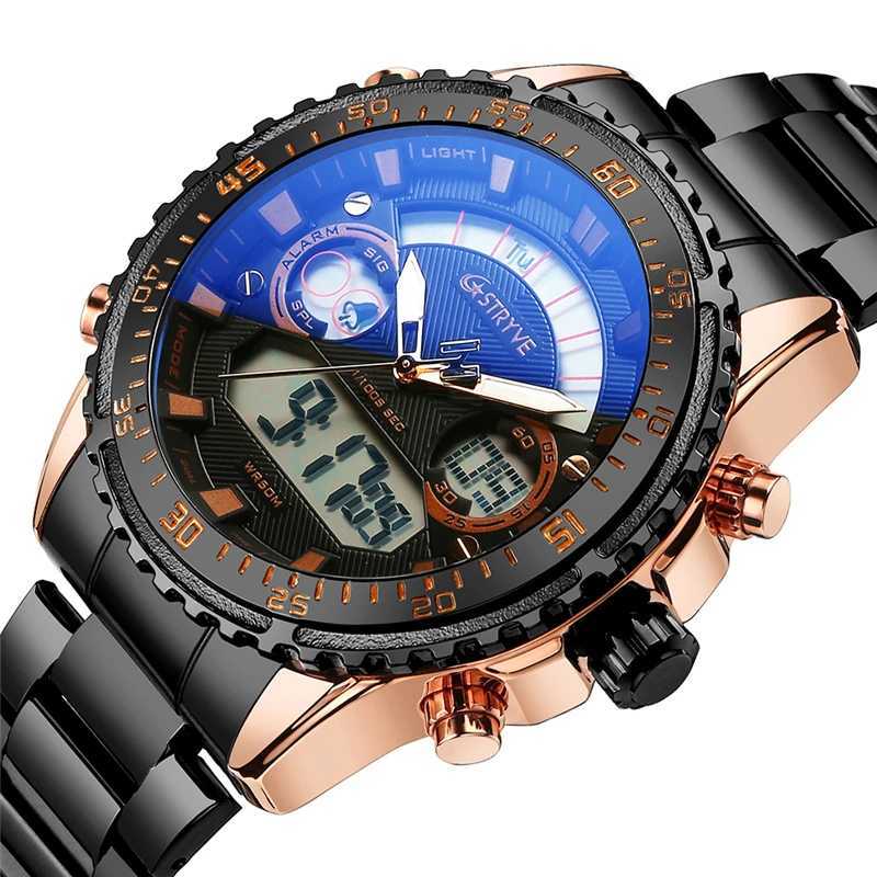 2023 New Stryve 8020 Luxury Men Watch Stainless Steel Dual Display Waterproof Quartz Digital Sports Watch reloj hombreX241010