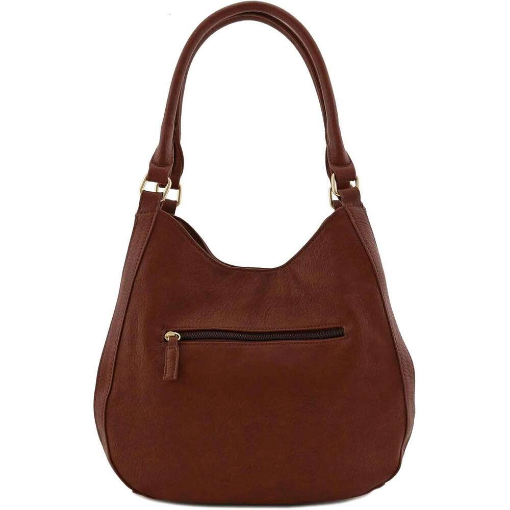 Lightweight 3 Compartment Faux Leather Medium Hobo Bag