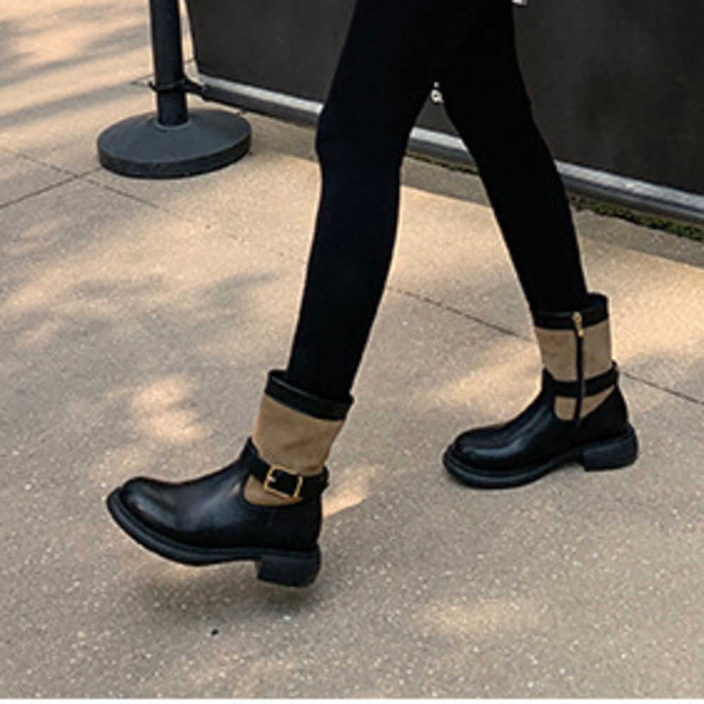 Autumn Winter Fashion Boots Color Belt Buckle Ankle Boot Leather Martin Boots Round Toe Thick Sole Heel Short Boots Slim Boots For Women 240826