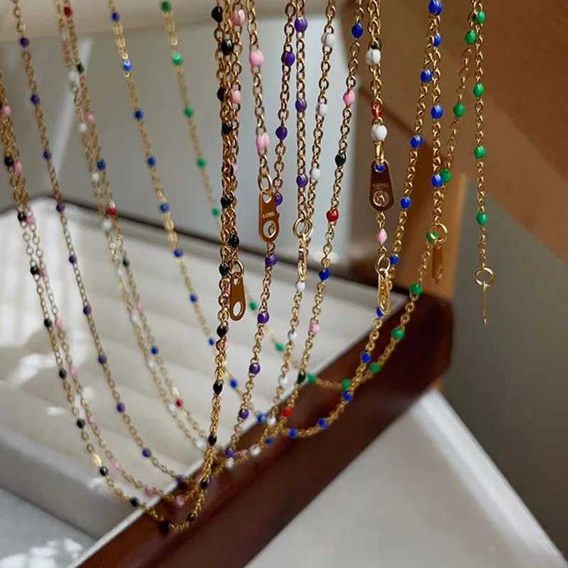 18K Gold Stainless Steel Beaded Necklace Delicate White Stone Necklaces Everyday Boho Jewelry Bridal Shower Gifts for WomenX241010