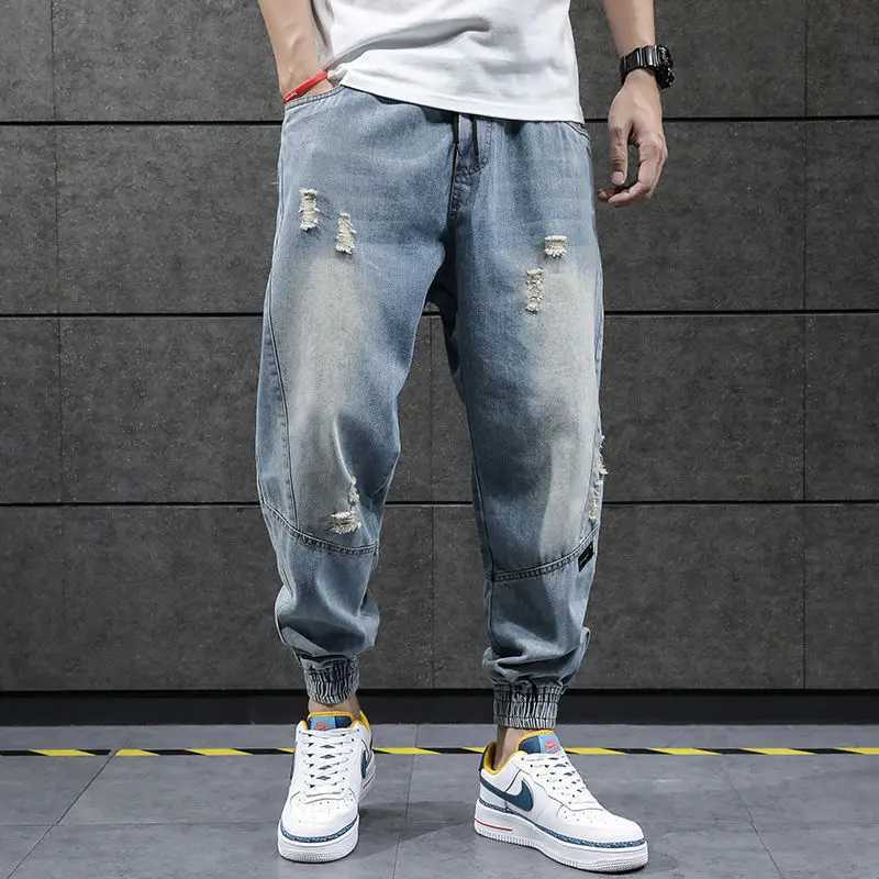 2023 New Hip Hop Harem Jeans Pants Men Loose Joggers Denim Casual Sweatpants Korea Ankle Length Trousers Streetwear Male ClothesX241009