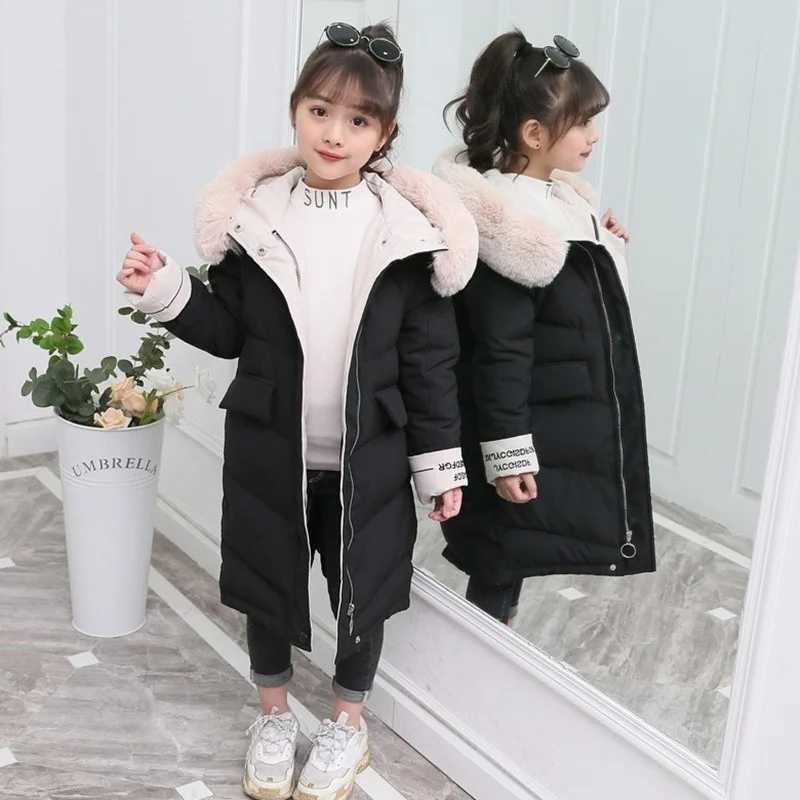 Down Coat -30 degrees Girl clothing Winter Warm down Cotton Jacket Children parka faux Fur Coat Girl Thicken overalls s Hooded Clothes H241010