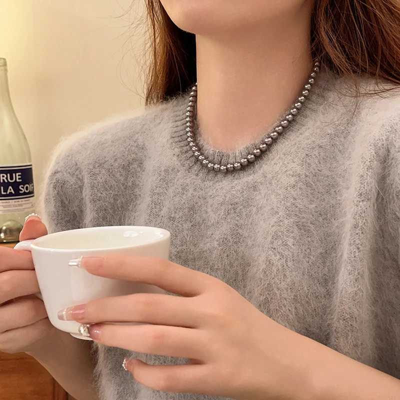 Light Luxury Elegant Niche Design Grey Imitation Pearl Sweater Chain Necklace Fashion Women Metal Jewelry AccessoriesX241009