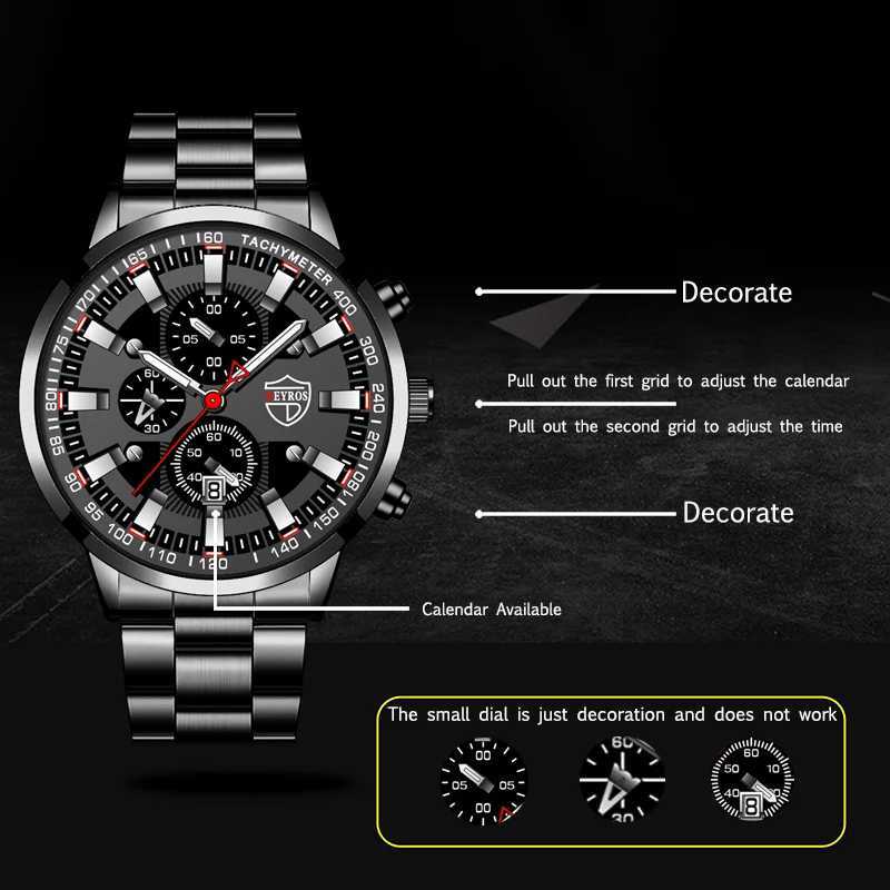 2023 Mens Watches Fashion Luxury Men Black Stainless Steel Quartz Wristwatch Man Business Casual Leather Watch relogio masculinoX241010