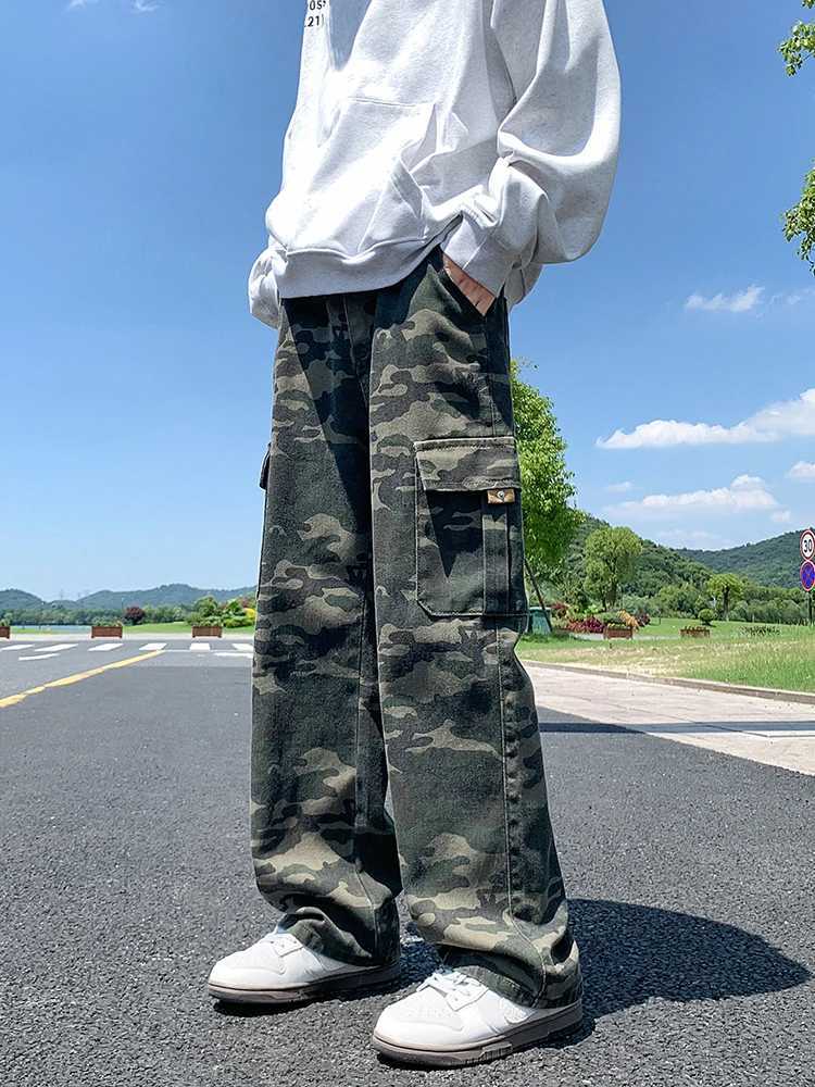 New fashion camouflage cargo casual pants mens loose straight waist mens pants W241009