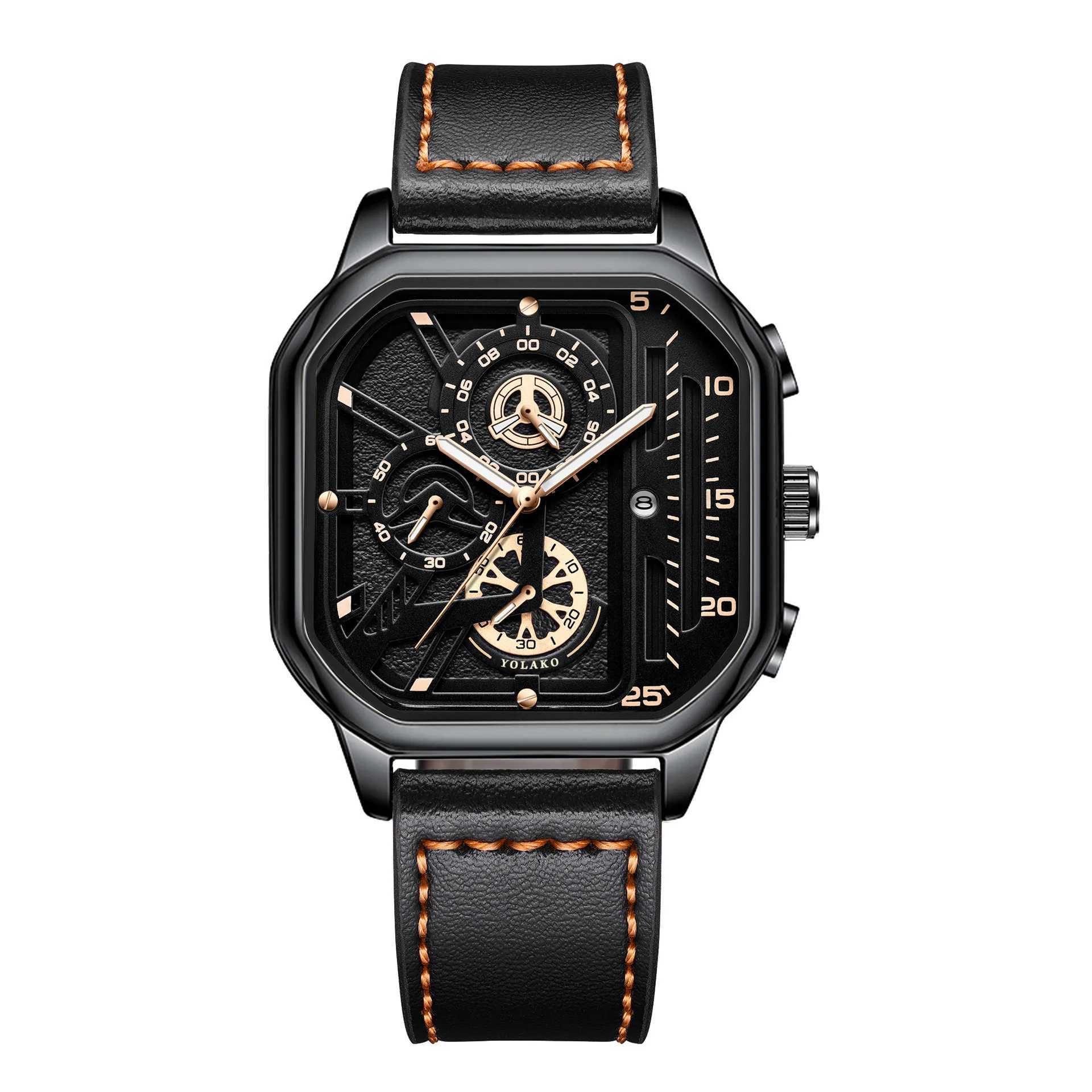 Men Quartz Watches Alloy Dial Business Men Watch PU Leather Strap Big Dial Square Sports Watch Cool Black Wristwatch for ManX241010