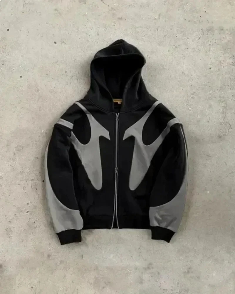 American Y2K Green Stitching Oversized Zipper Mens Hoodie Harajuku Trend Hiphop Gothic Retro Sweatshirt Casual Street Wear 241008