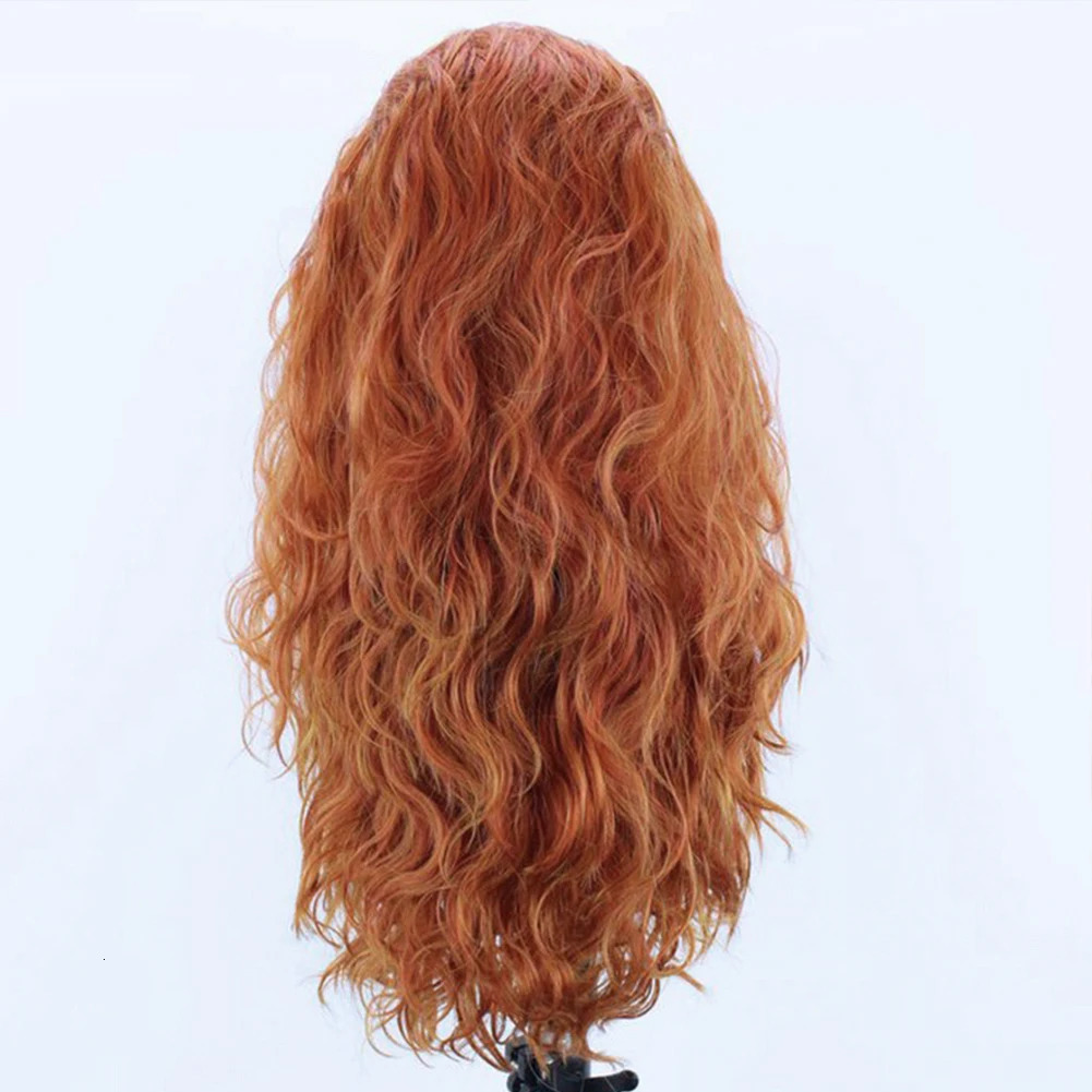 13X4 Ginger Synthetic Lace Front Wig Long Wave Black Hair Role Playing Lace Wig Female Blonde Heat Resistant Fiber Non Glued Wig 241007