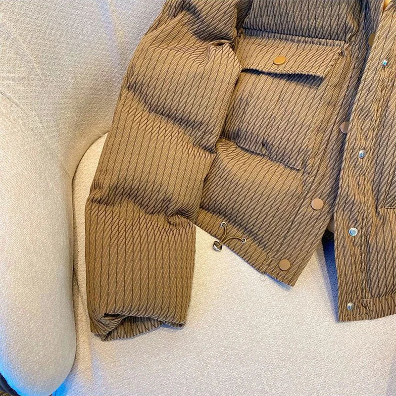 2024 Winter Korean Style Short Jacket For Women Brown Thicked Coats Casual Warm Croped Long Sleeve Parkas 80s Retro Outwear 240930