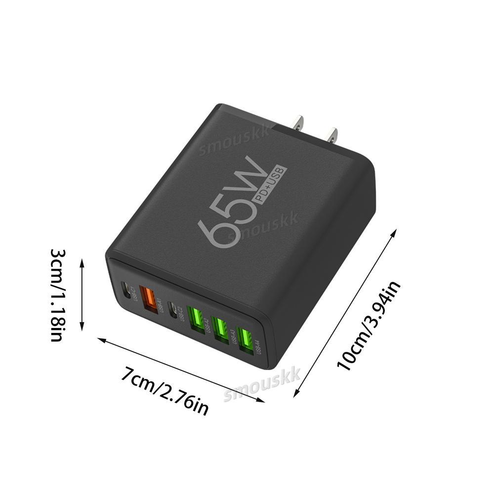 Multiple Ports 6 Block 4 USB And 2 Type-C 65W Port Charging Adapter Wall Charger Plug Fast