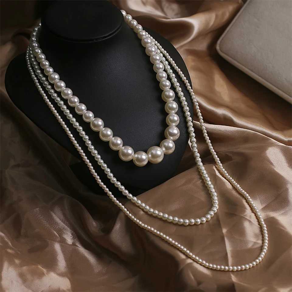 ZAKOL Vintage Multi-Layered Imitation Pearl Long Sweater Chain Necklace for Women Vintage Body Chain Party Wear AccessoriesX241009