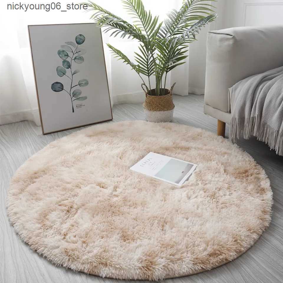 Non-Slip Bath Mats 40/60/80cm Small Round Shaggy Rug Soft Anti-Skid Mat Living Room Bedroom Carpet Home Decor Winter Colorful Tie Dye Print Cover L240