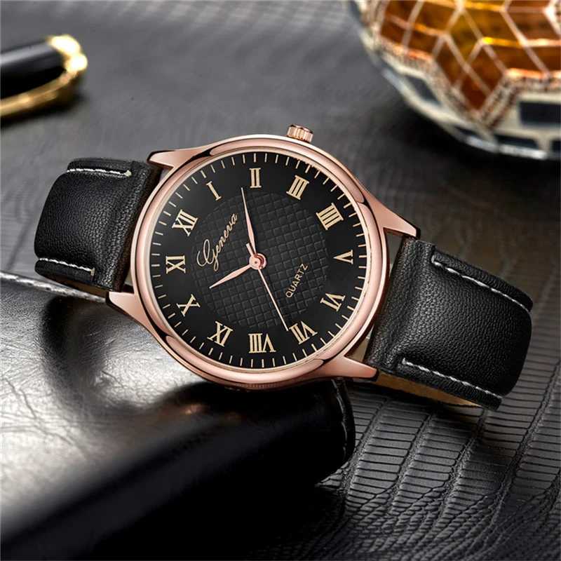 Luxury Mens Watches Black Rose Gold Leather Quartz Watch Woman Business Sport Waterproof Bracelet Male Clock Watch Gift For MenX250107