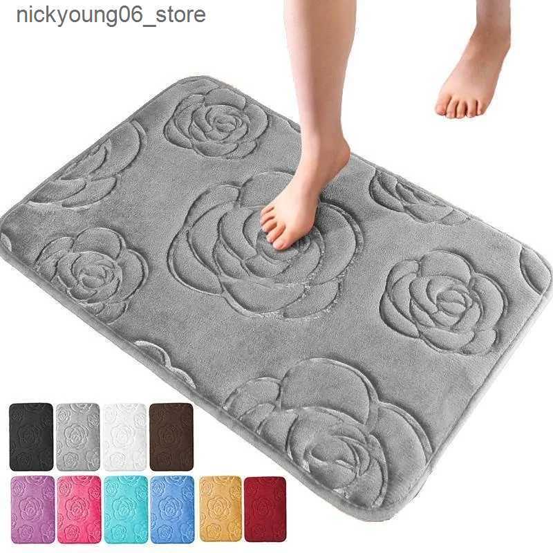 Non-Slip Bath Mats Rose Bath Mat Bathroom Rug Quick Dry Non Slip Area Mat Coral Fleece Bath Floor Mat Soft Absorbent Washable Carpet Shower Doormat L2