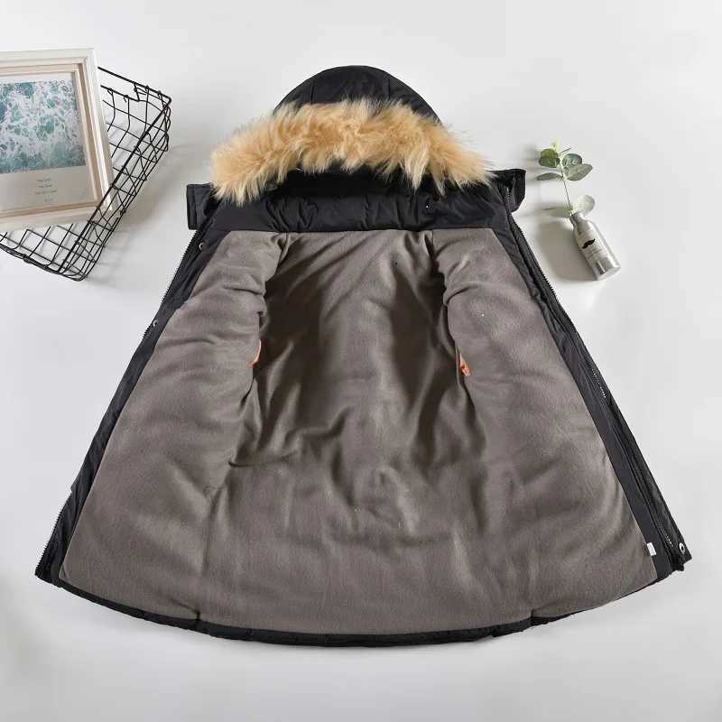 Down Coat Winter thick warm zipper long jacket for boys casual cotton apron jacket childrens fur hooded activity jacket 4 5 6 7 8 years old H241010