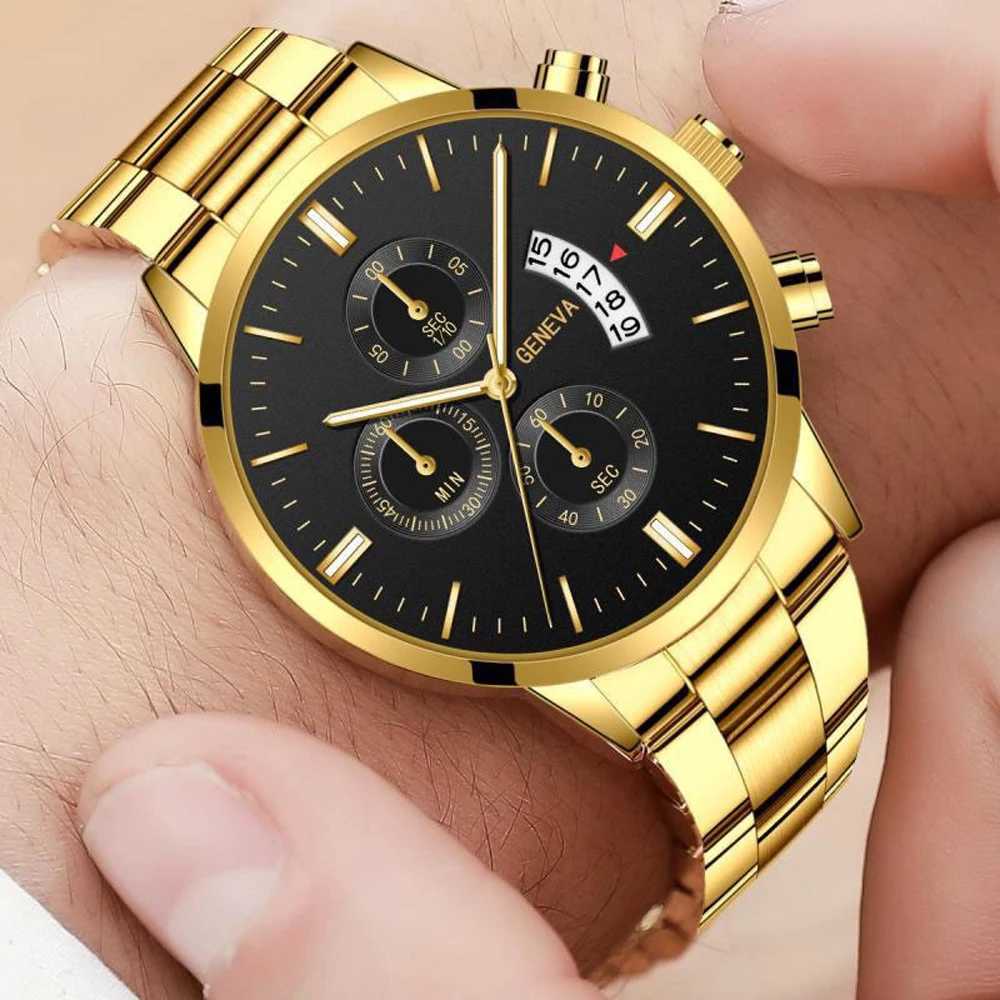 New Geneva Leisure Business Mens Watch Fashion Three Eyes Military Quartz Watch Stainless Steel Waterproof Gentleman WristwatchX241010