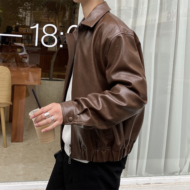 IEFB Men's Clothing Autumn New Oversize Korean Trend Loose Casual PU Leather Jacket Coat Male Zipper Lapel Clothes 9Y4382