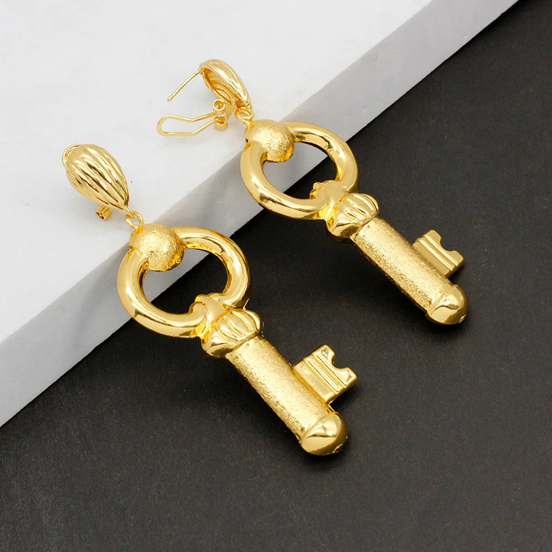 Dubai Necklace Earrings Set Key Pattern African Women Gold Plated Fashion Jewelry Nigeria Bride Jewellery Wedding Party Gifts 241007