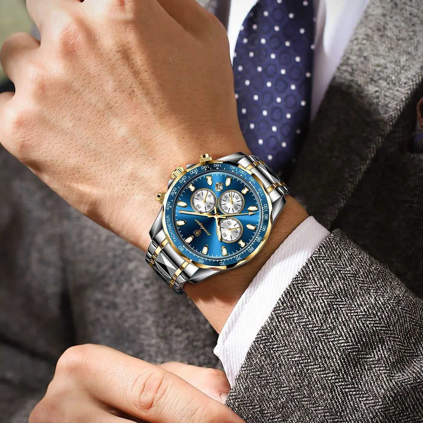 POEDAGAR Luxury Sports Men Watch Waterproof Luminous Date Chronograph Man Wristwatch Stainless Steel Casual Quartz Mens WatchesX241010