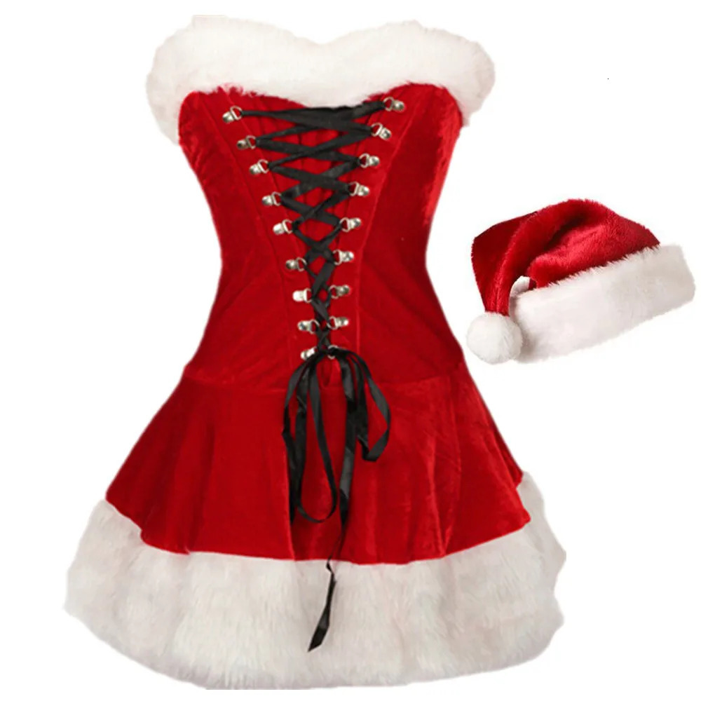 Female Christmas cosplay costume plush Santa Claus set Year XMAS party fancy dress 241007