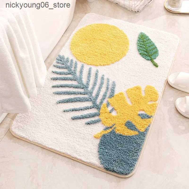 Non-Slip Bath Mats Abstract Leaves Big Bath Mat Non-Slip Bath Mat Rug Boho Plant Art Boho Bathroom Rug Soft Microfiber Dirt Resistant Floor Mats L2409