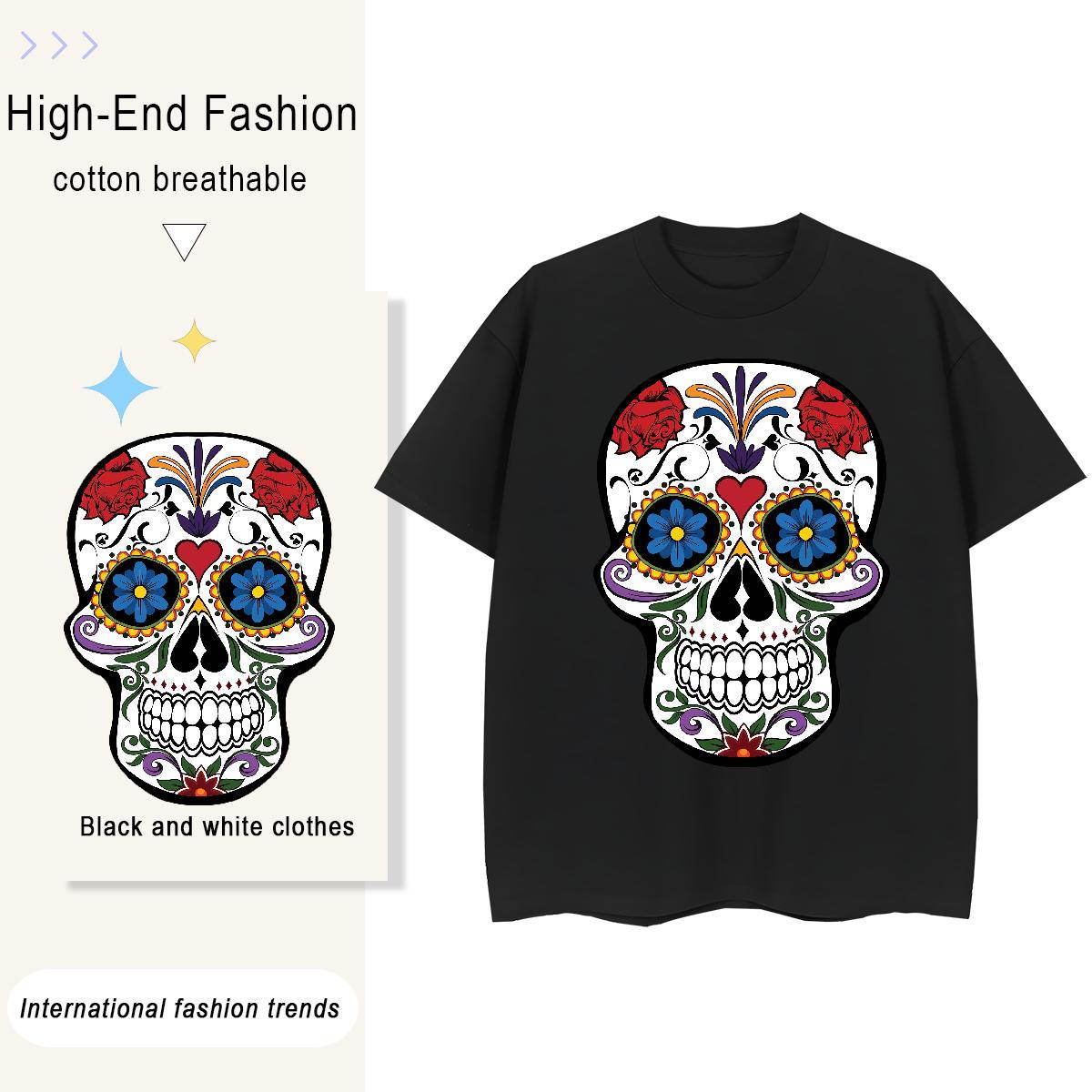 Brand T-Shirts 230g Cotton Crew Neck Breathable Casual Beach skull Women Tshirts Loose DIY Logo Tee Shirt