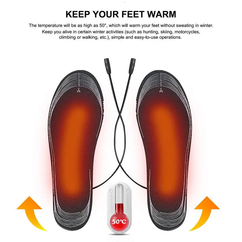 Winter Electric Heated Insoles USB Heating Feet Warmer Thermal Shoe Sock Pad Heated Insoles Warm Washable Full Foot Fever Unisex 241010
